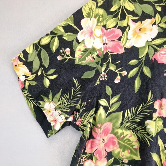 Analogy Black Tropical Button Up Rayon Shirt Women's Plus 1X Short Sleeve Casual - Picture 9 of 10